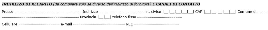 Immagine relativa ad una parte del modulo di adesione in cui viene richiesto l'indicazione di numero di telefono fisso o mobile, indirizzo di posta elettronica o PEC.