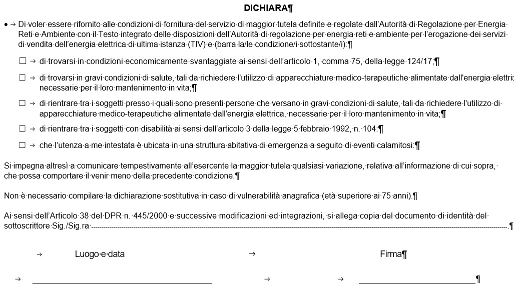 Secona parte della cattura della parte di modulo riservata alla dichiarazione della condizione di vulnerabilità del soggetto richiedente.