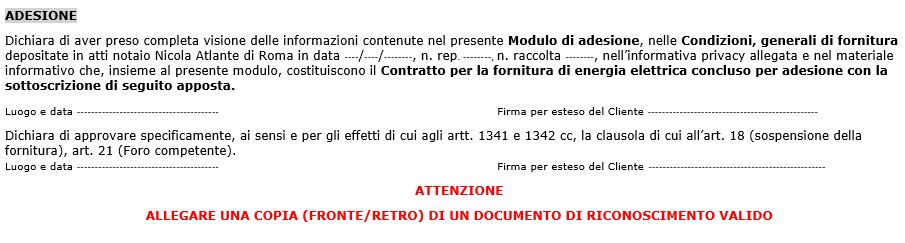 L'immagine riguarda l'inserimento dei dati di ADESIONE E' necessario firmare ed allegare un documento fronte reto.