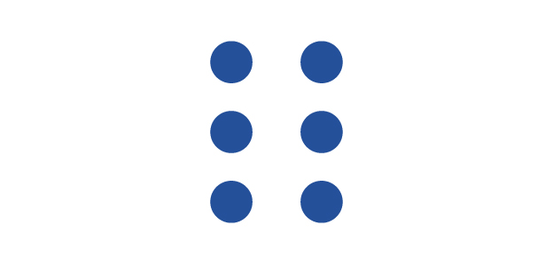Icona blu con sei punti del codice Braille su sfondo bianco.